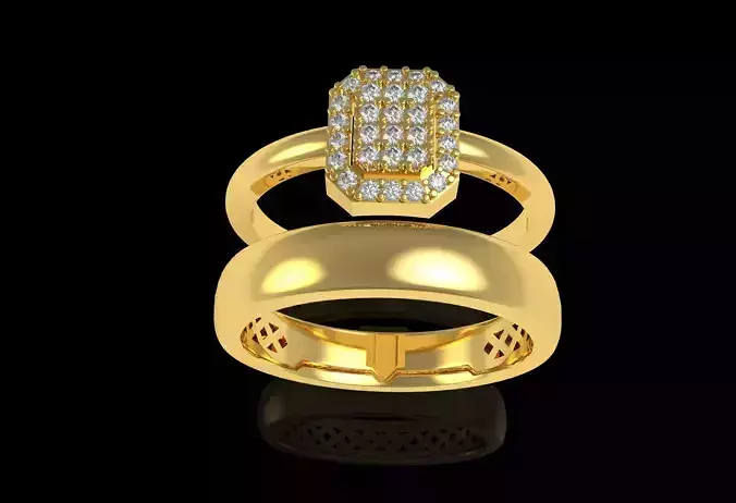 Emerald Halo Solitaire Ring With Band