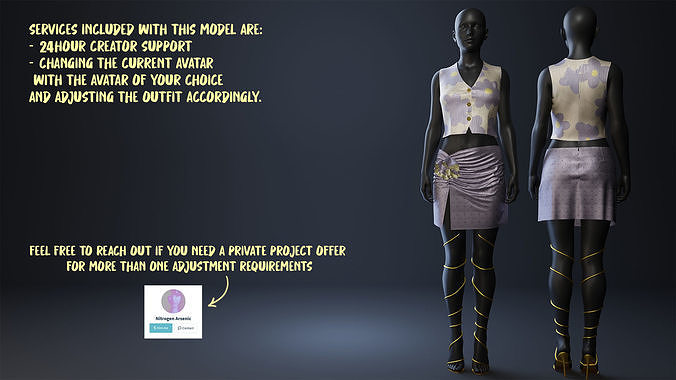 Silky Lilac Vest and Rose Draped Skirt with Golden Heels 3D model