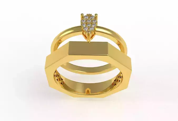 Pear Shape Solitaire Ring with Octagon Band