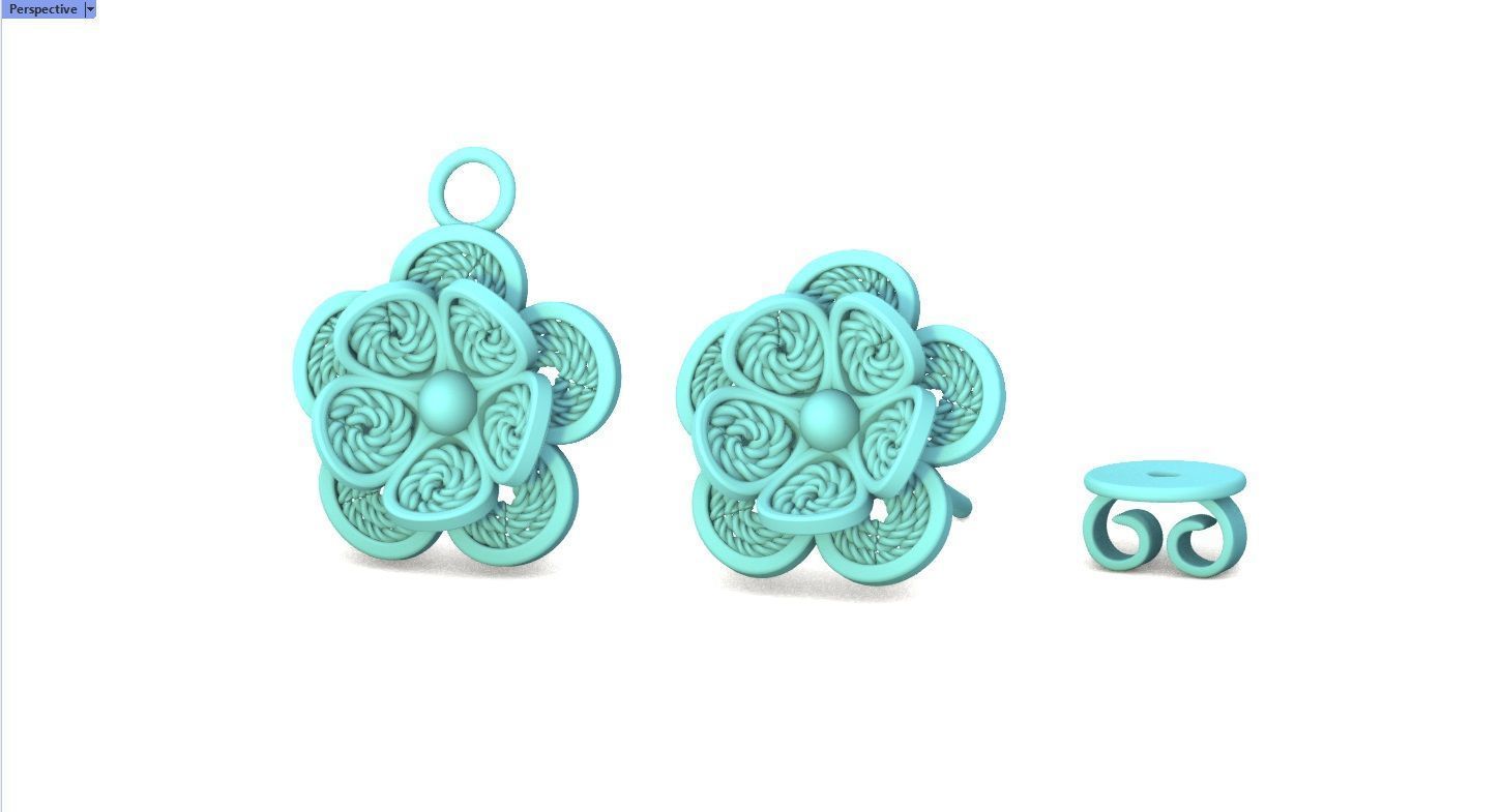 Filigree Flower Stud and Pendant 2 3D print model_21