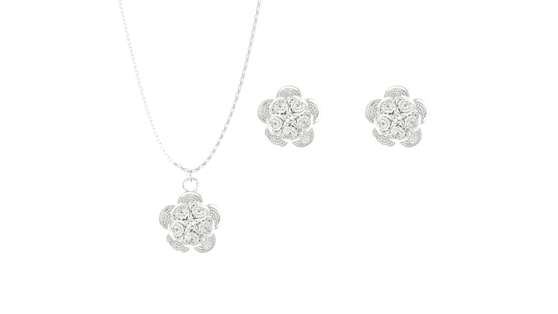 Filigree Flower Stud and Pendant 2 3D print model_9