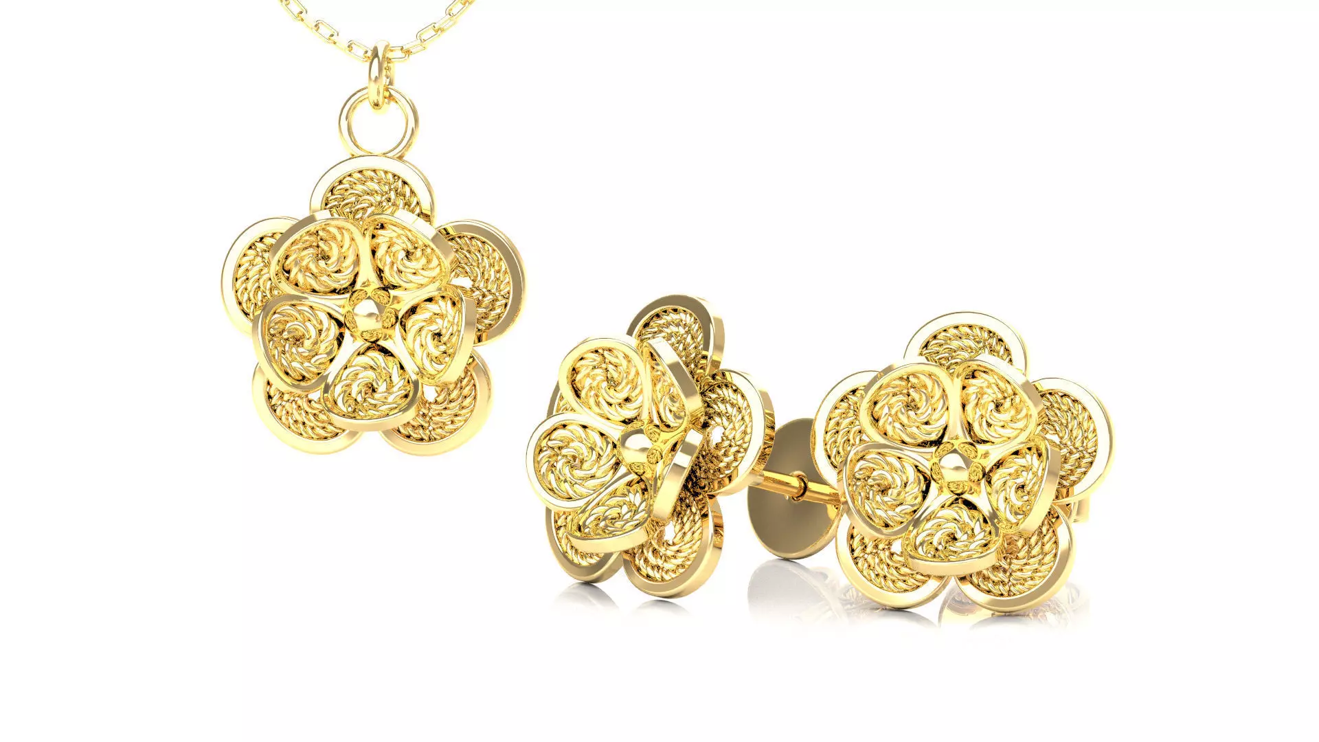 Filigree Flower Stud and Pendant 2 3D print model_0