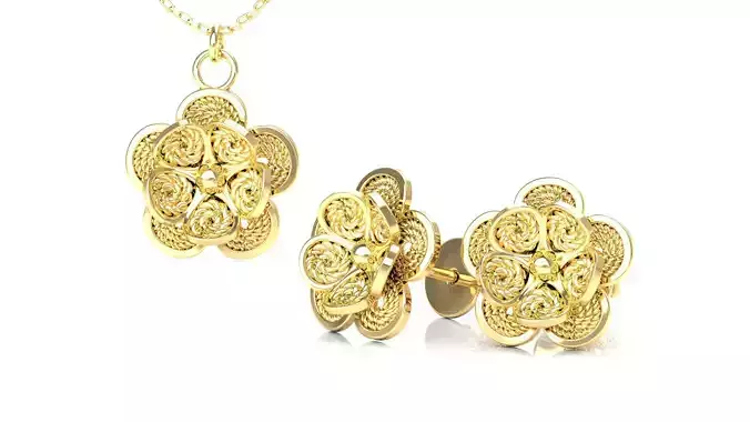 Filigree Flower Stud and Pendant 2 3D print model