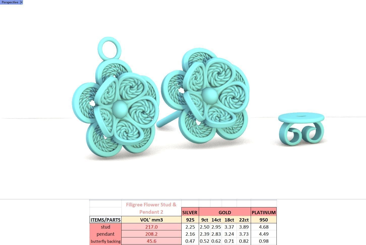 Filigree Flower Stud and Pendant 2 3D print model_20