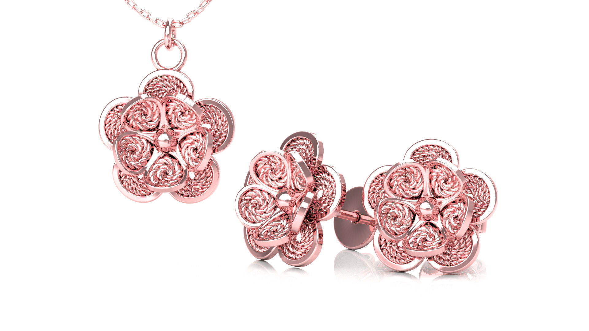 Filigree Flower Stud and Pendant 2 3D print model_10