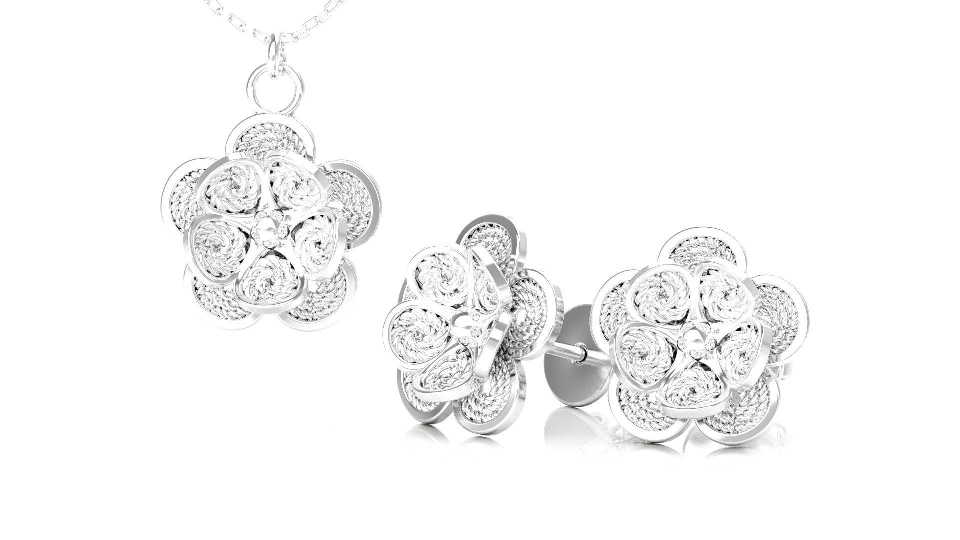 Filigree Flower Stud and Pendant 2 3D print model_8