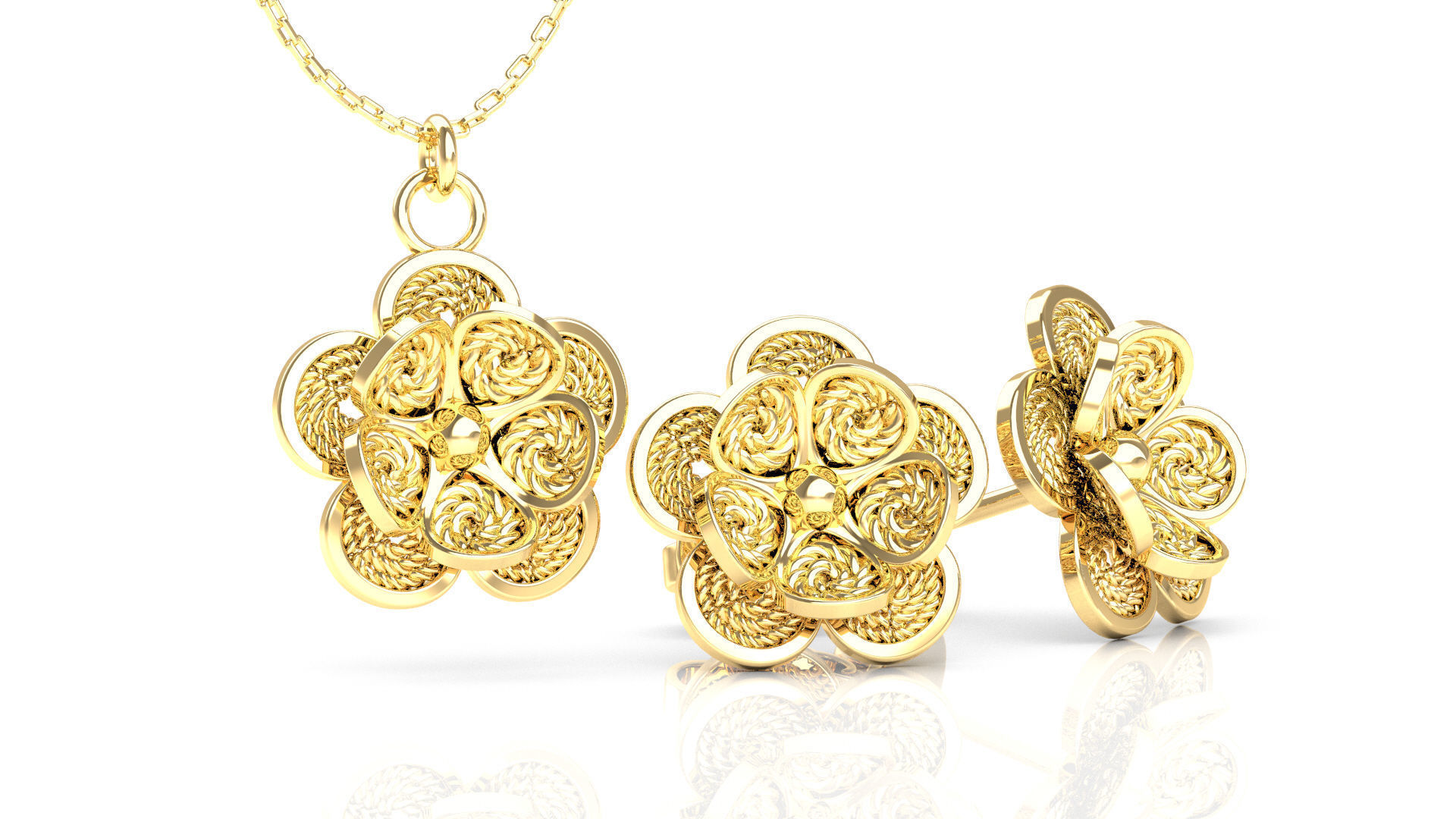 Filigree Flower Stud and Pendant 2 3D print model_1