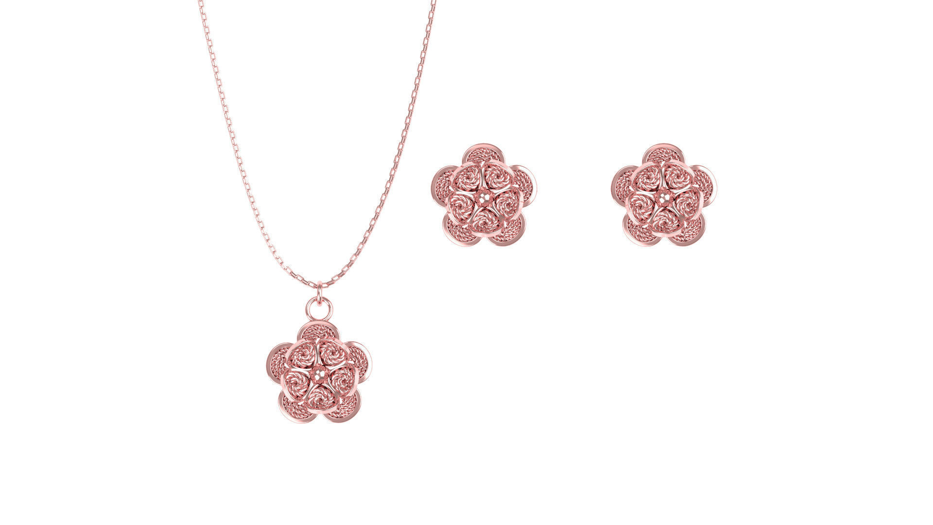 Filigree Flower Stud and Pendant 2 3D print model_11