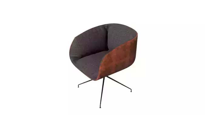 3D model of Chair black fabric cushion dark brown leather