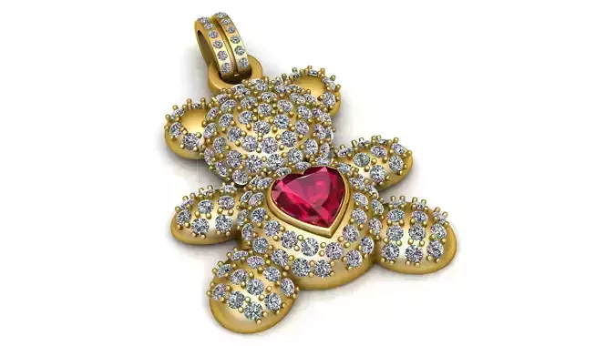 TEDDY BEAR AND RED HEART PENDANT 3D PRINTABLE MODEL