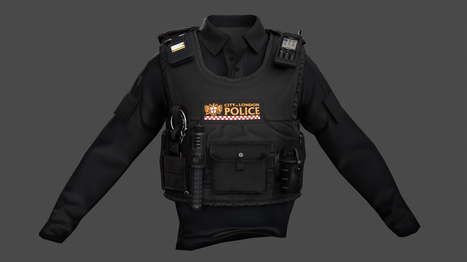 3D Model of City of London Police Uniform with Tactical Vest 3D Model Collection_5