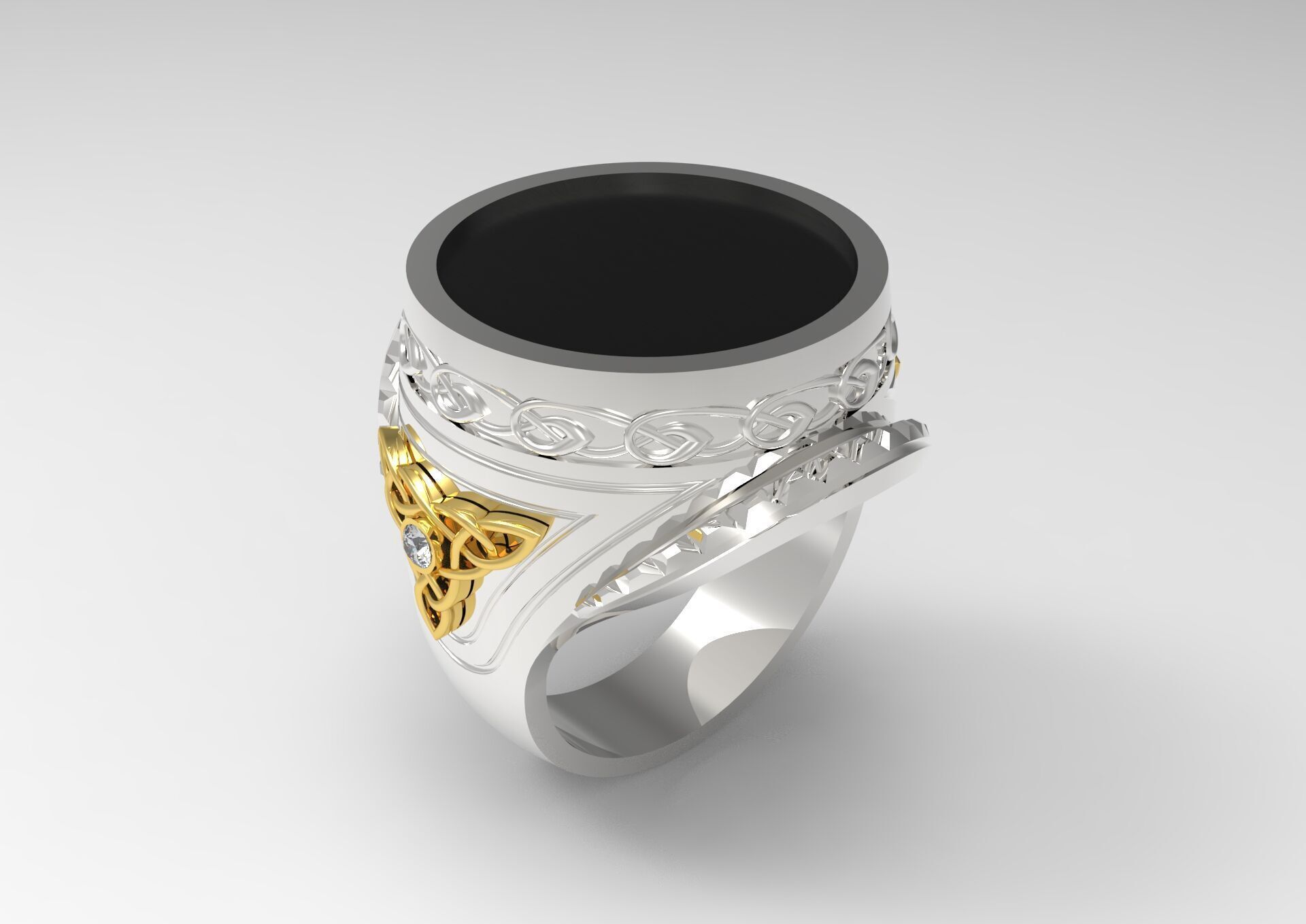 Luxury man ring with knot design onyx diamonds model mr0112 3D print model_18