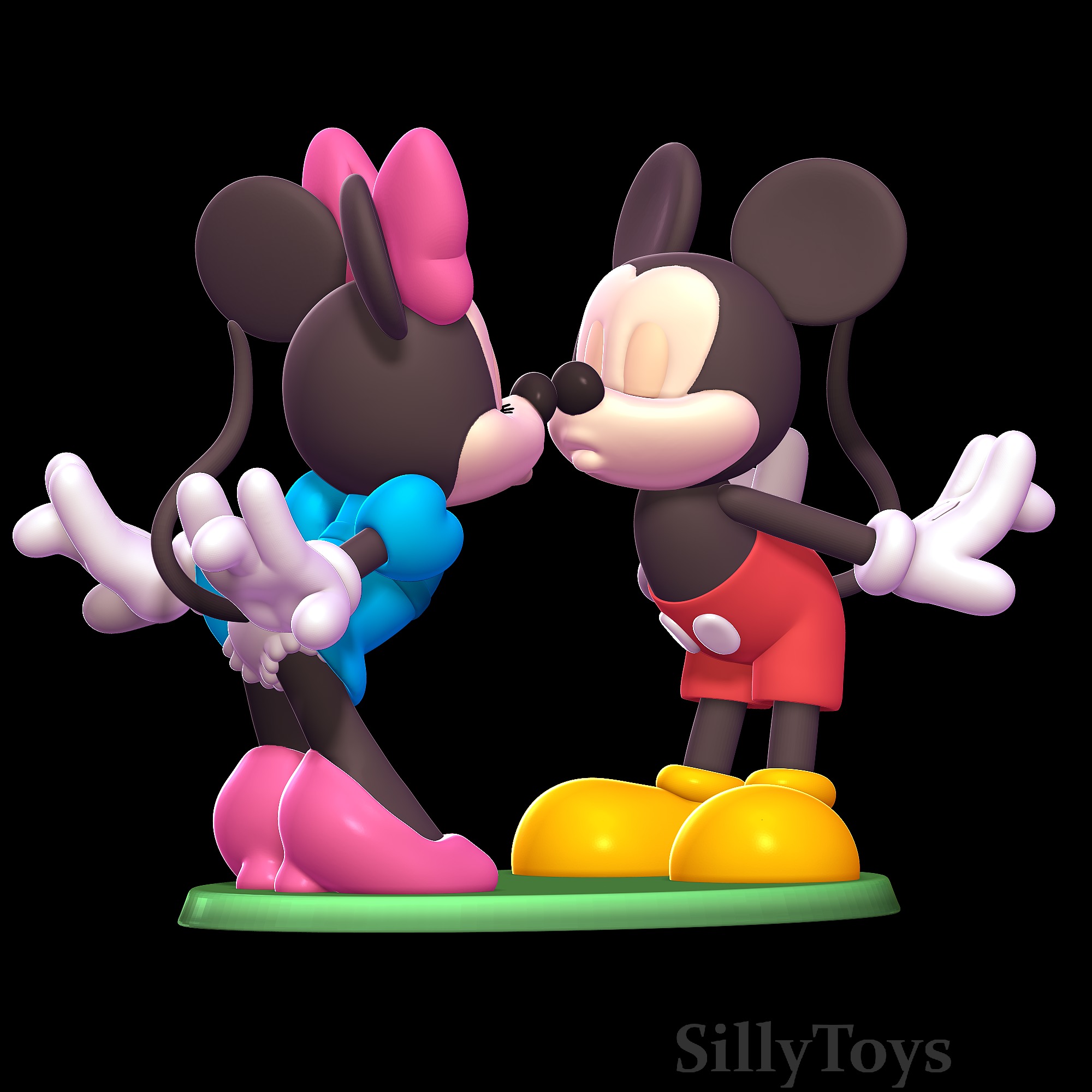 Minnie Mouse and Mickey Mouse Kissing 3D print model_4