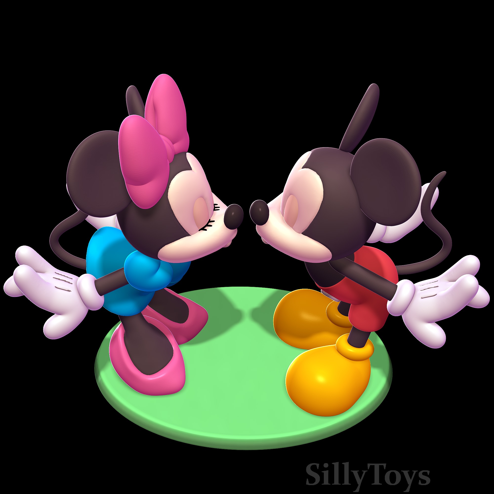 Minnie Mouse and Mickey Mouse Kissing 3D print model_5