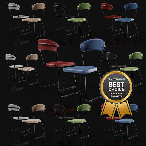 Modern Chair with 3 different materials and 6 colors Low-poly 3D model