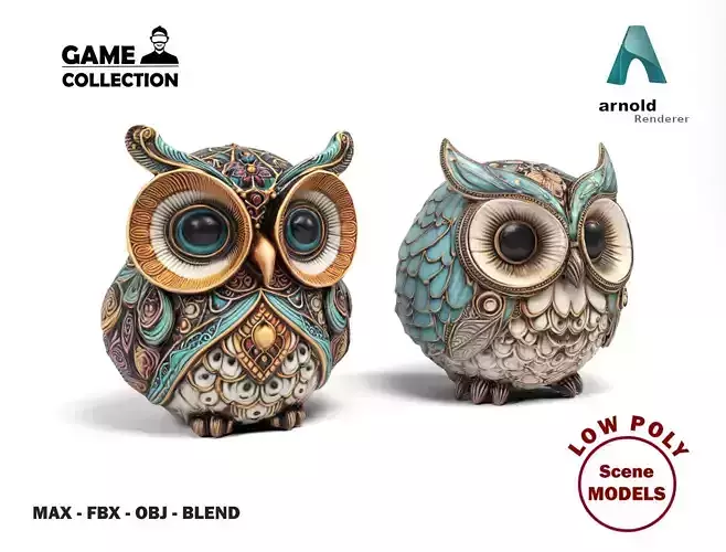 Owls figures Low-poly 3D model