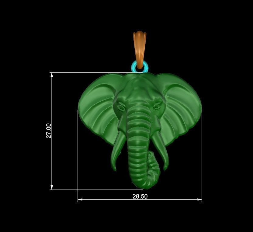 Elephant Pendant Head for Cord or Chain for Women and Men 3D print model_6