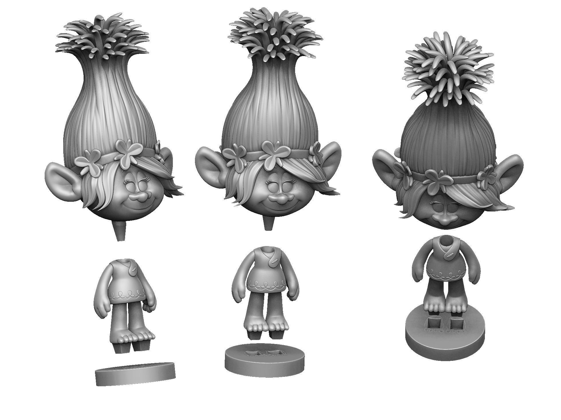 Poppy Troll for 3d printing STL assemble 3D print model_25