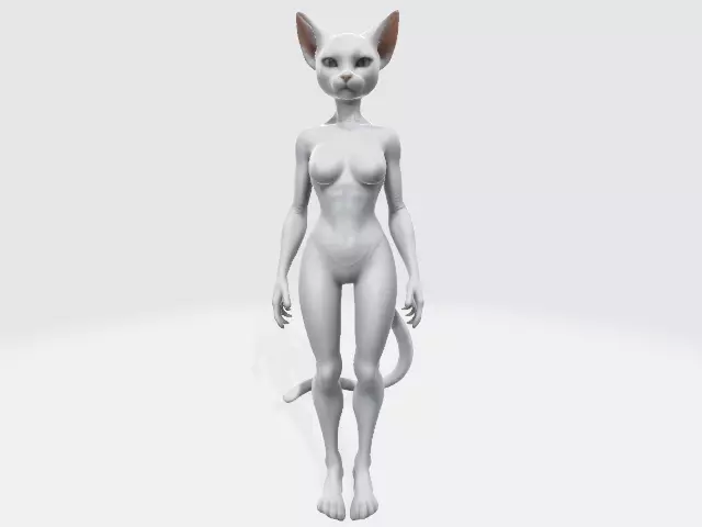 Female white cat wearing in white 3D model