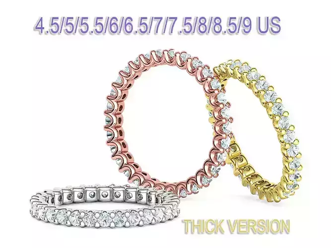 Diamond Eternity Ring THICK VERSION 2mm Gems MANY FINGERS 3D print model