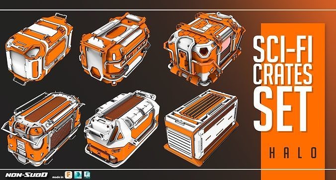 Sci Fi Crates Set Halo 3D model