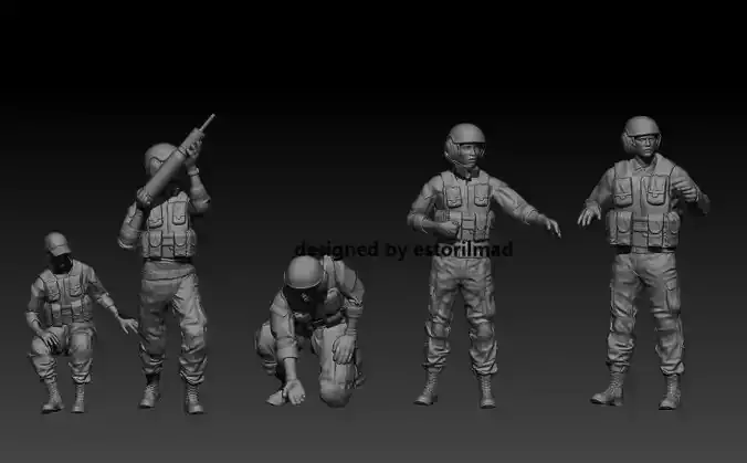 PACK 5 SOLDIERS IDF CREW MERKAVA TANK 3D print model