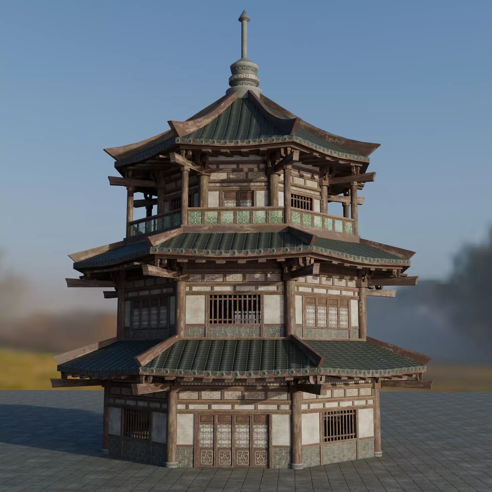 Chinese Temple Low Poly Low-poly 3D model_0