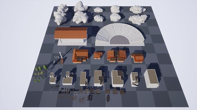 Ancient Greek Island City Low-poly 3D model 2