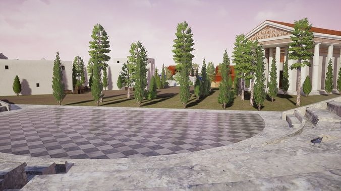 Ancient Greek Island City Low-poly 3D model 6