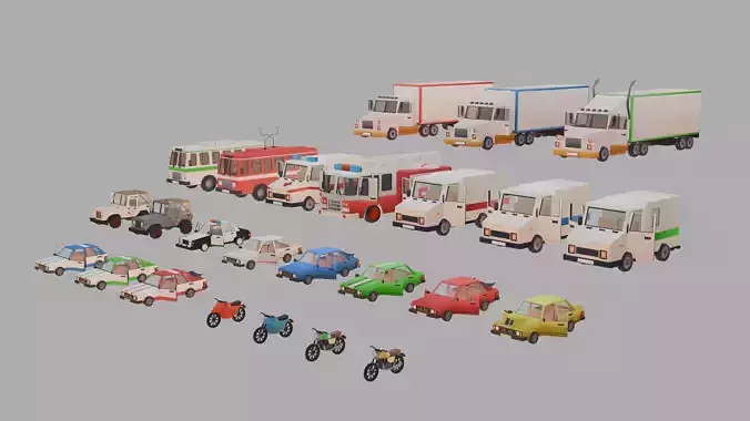 Stylized lowpoly vehicle pack - L-poly 3D models