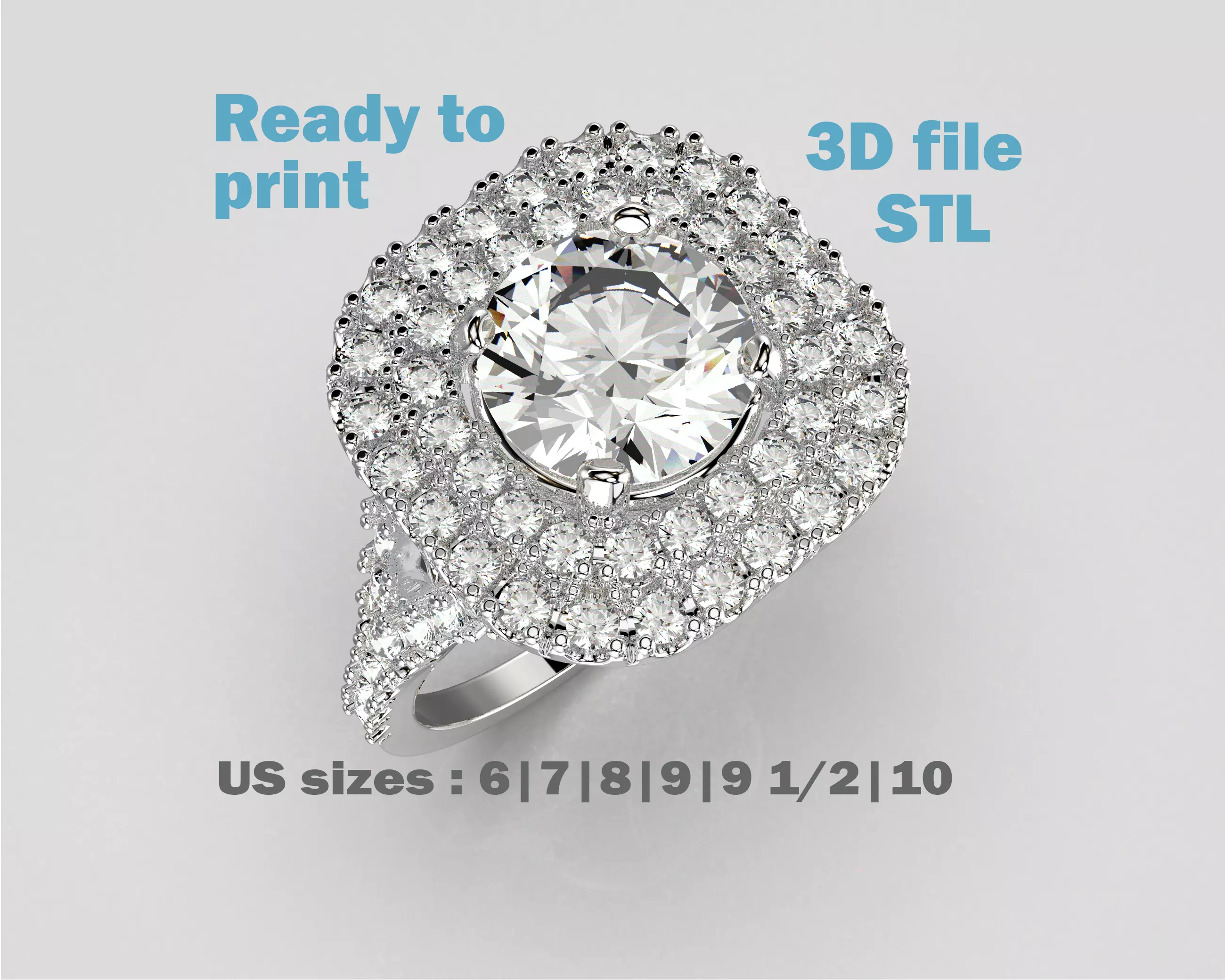 Engagement HALO ring- Diamond-1ct -STL for 3d printing 3D print model