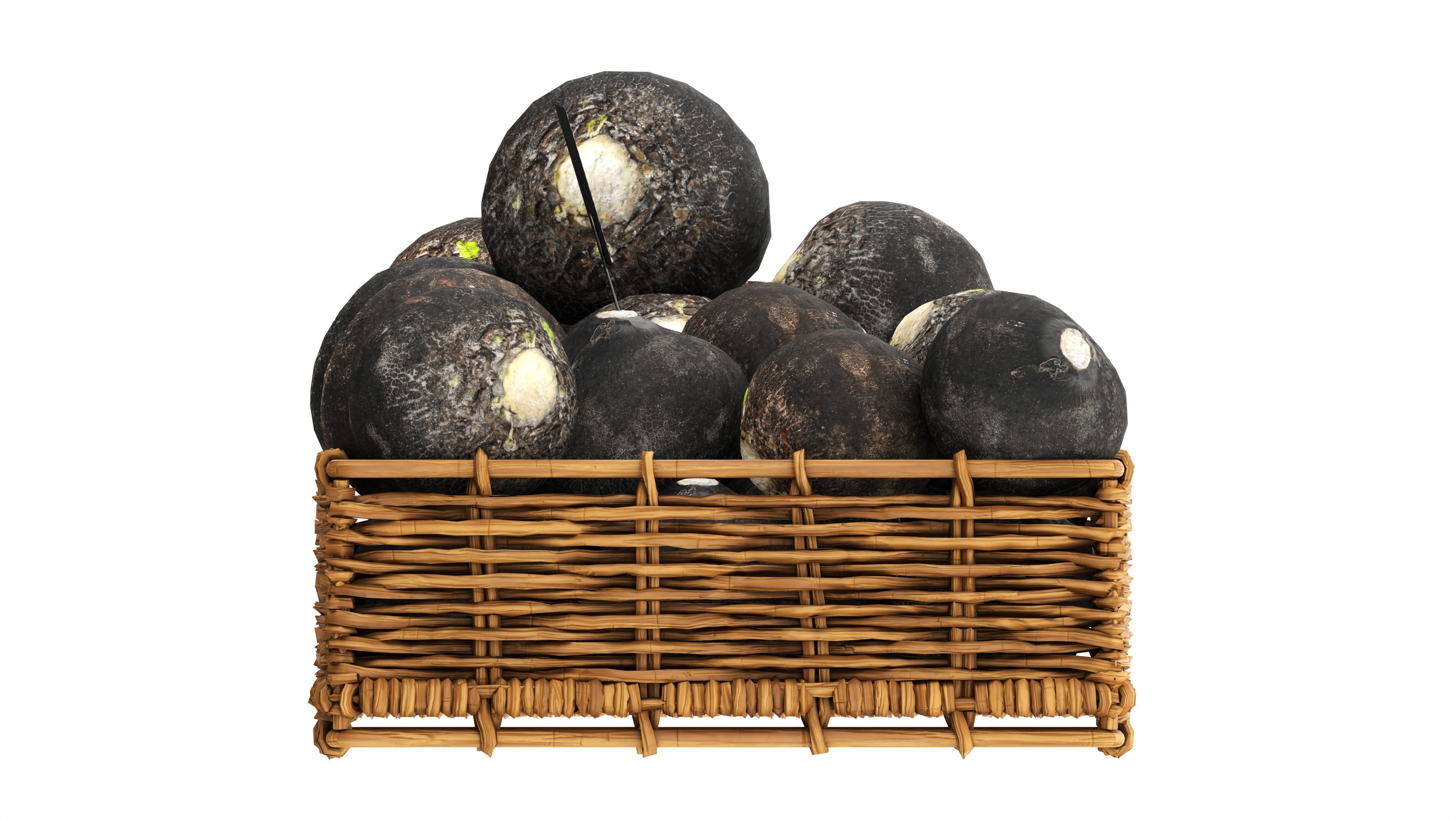 Black radish in tray with price tag Low-poly 3D model_6