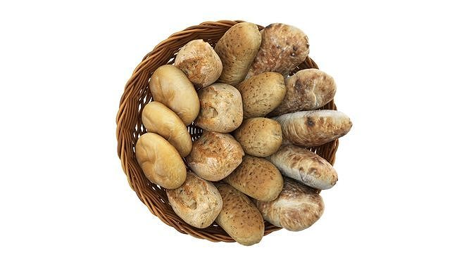 Smallbread selection in basket Low-poly 3D model 7
