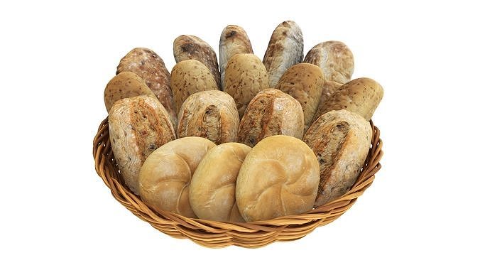 Smallbread selection in basket Low-poly 3D model 2