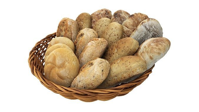 Smallbread selection in basket Low-poly 3D model 3