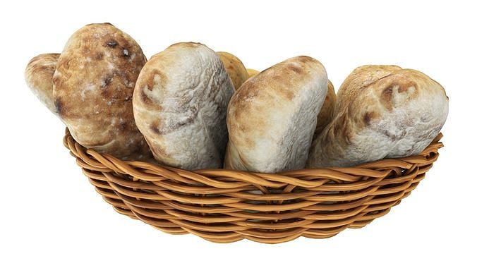 Smallbread selection in basket Low-poly 3D model 4
