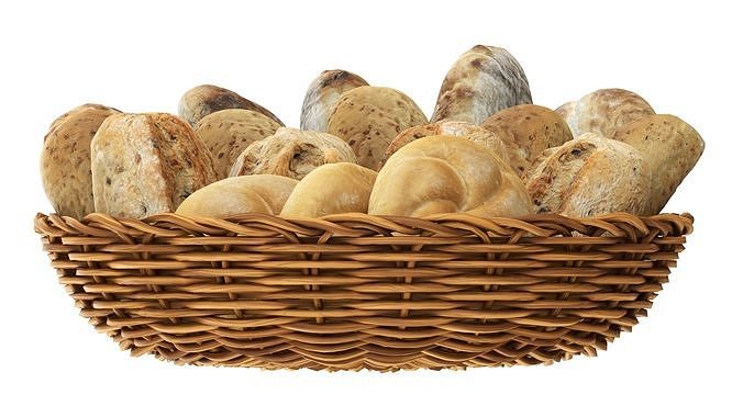 Smallbread selection in basket Low-poly 3D model 6