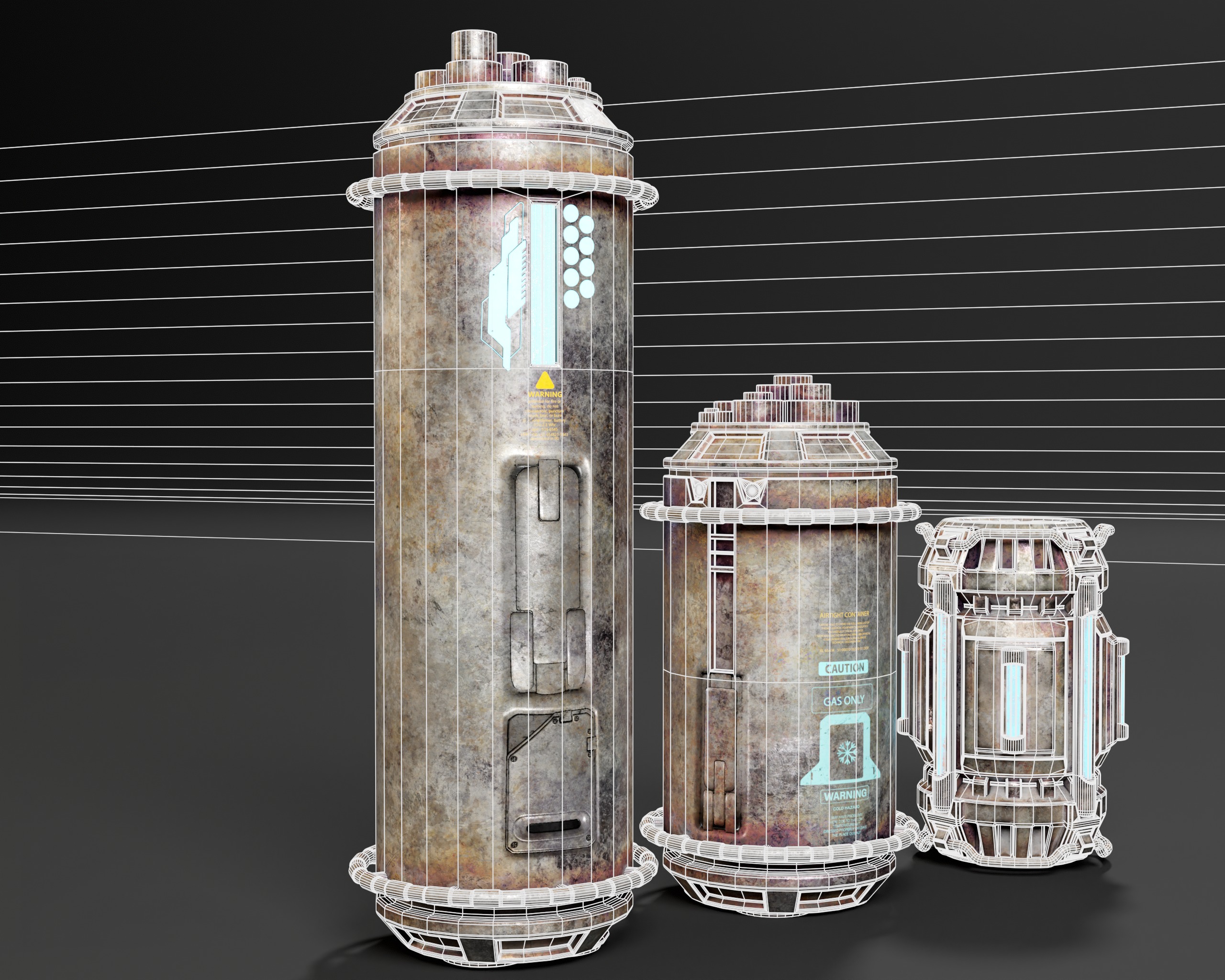 Sci-Fi Canister Set Low-poly 3D model_13