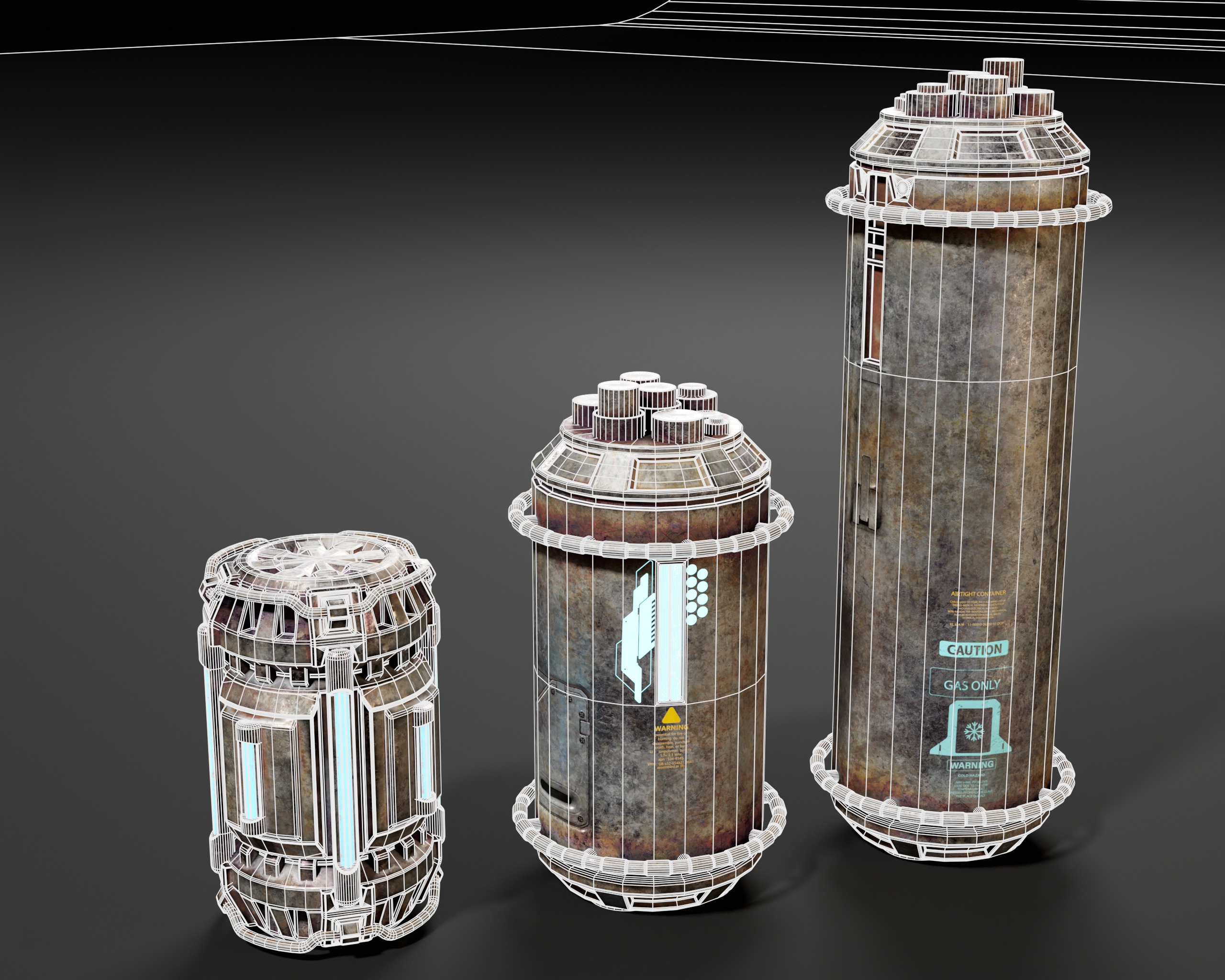 Sci-Fi Canister Set Low-poly 3D model_3