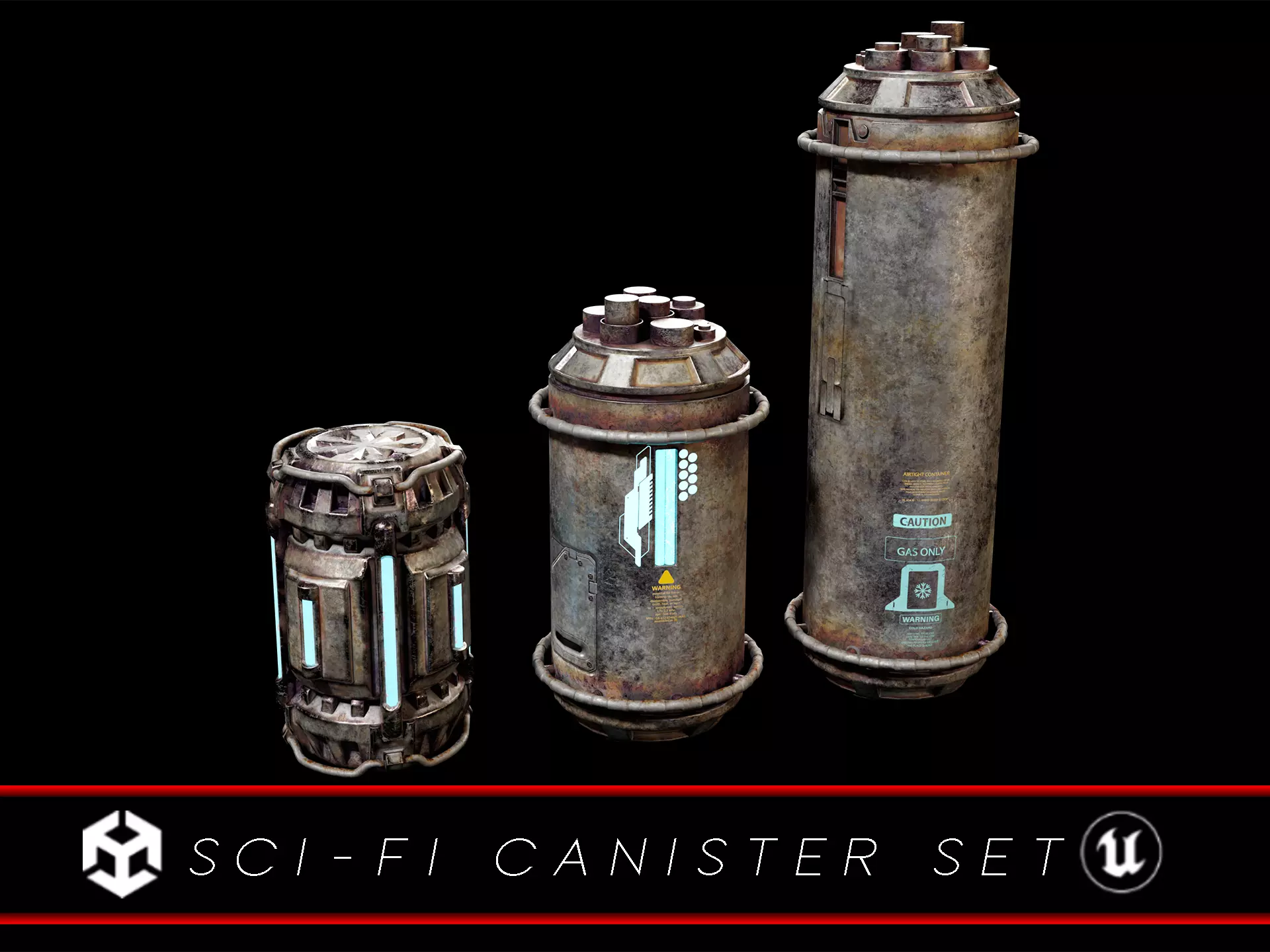 Sci-Fi Canister Set Low-poly 3D model_0