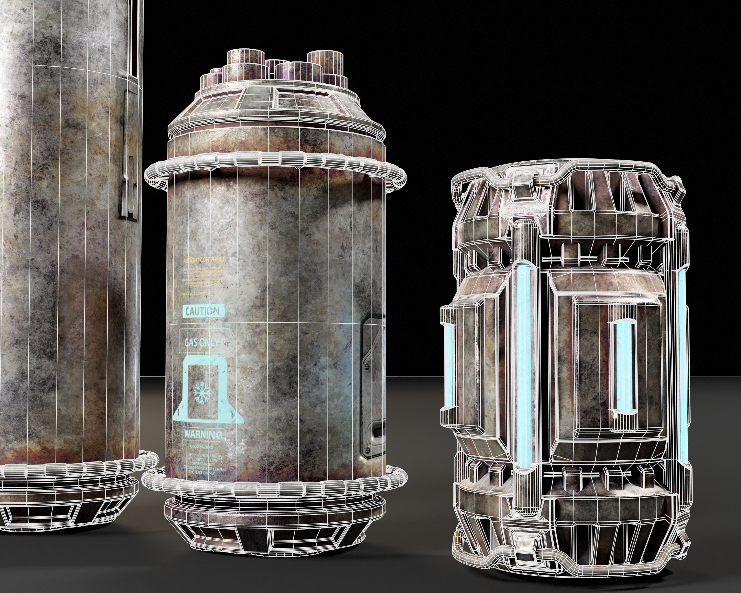 Sci-Fi Canister Set Low-poly 3D model_9