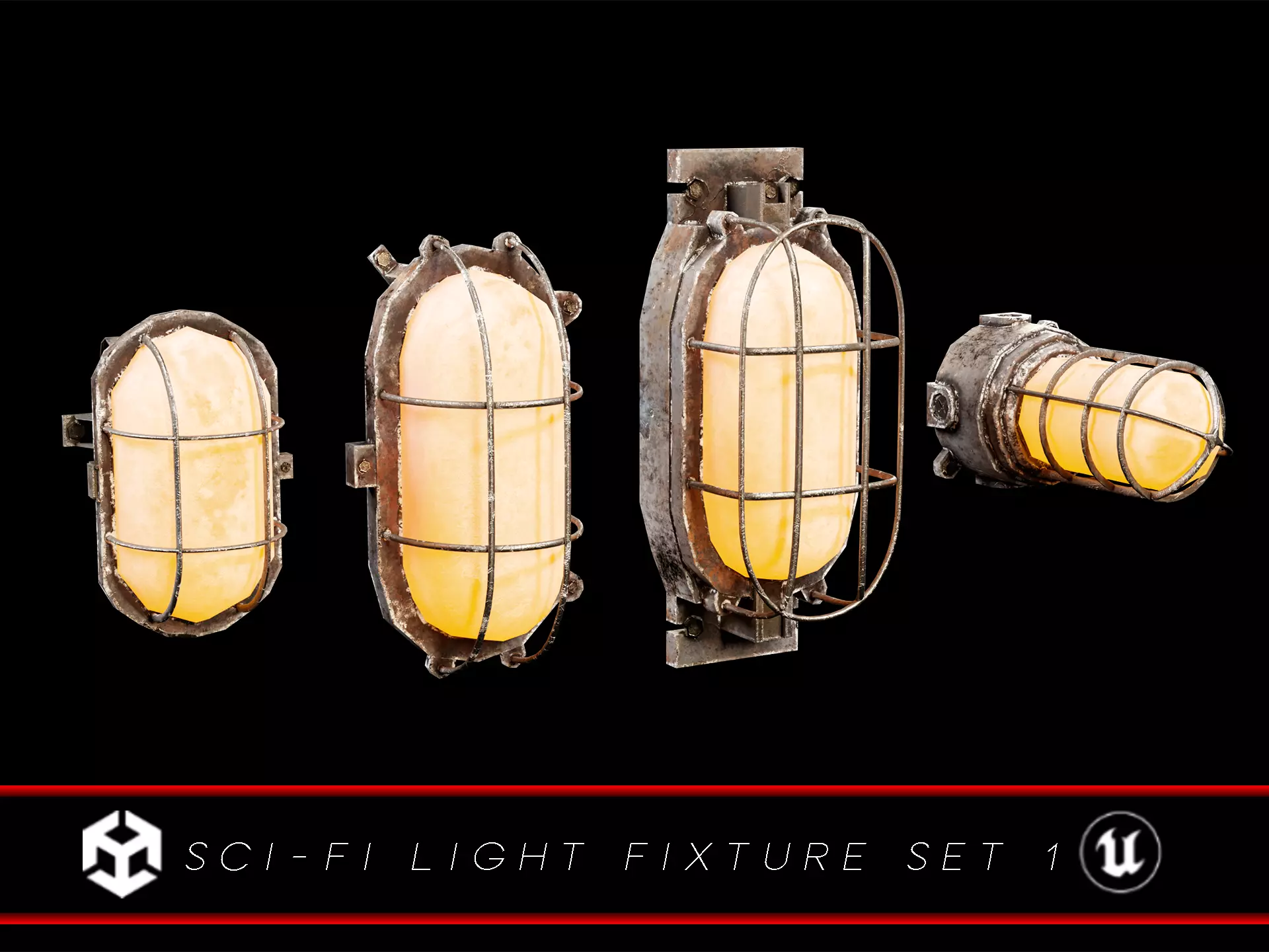Sci-Fi Light Fixture Set 1 Low-poly 3D model_0