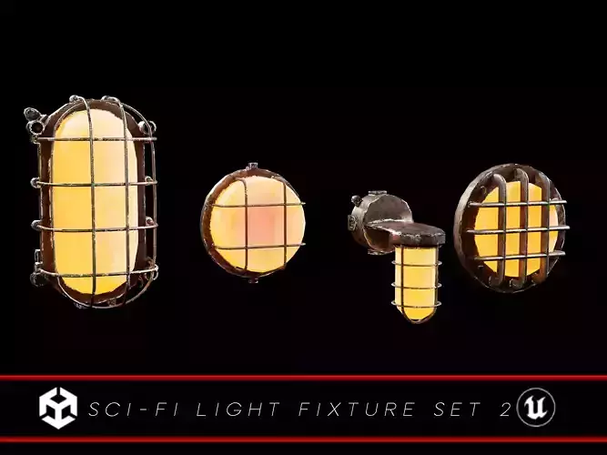 Sci-Fi Light Fixture Set 2 Low-poly 3D model