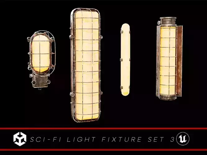 Sci-Fi Light Fixture Set 3 Low-poly 3D model