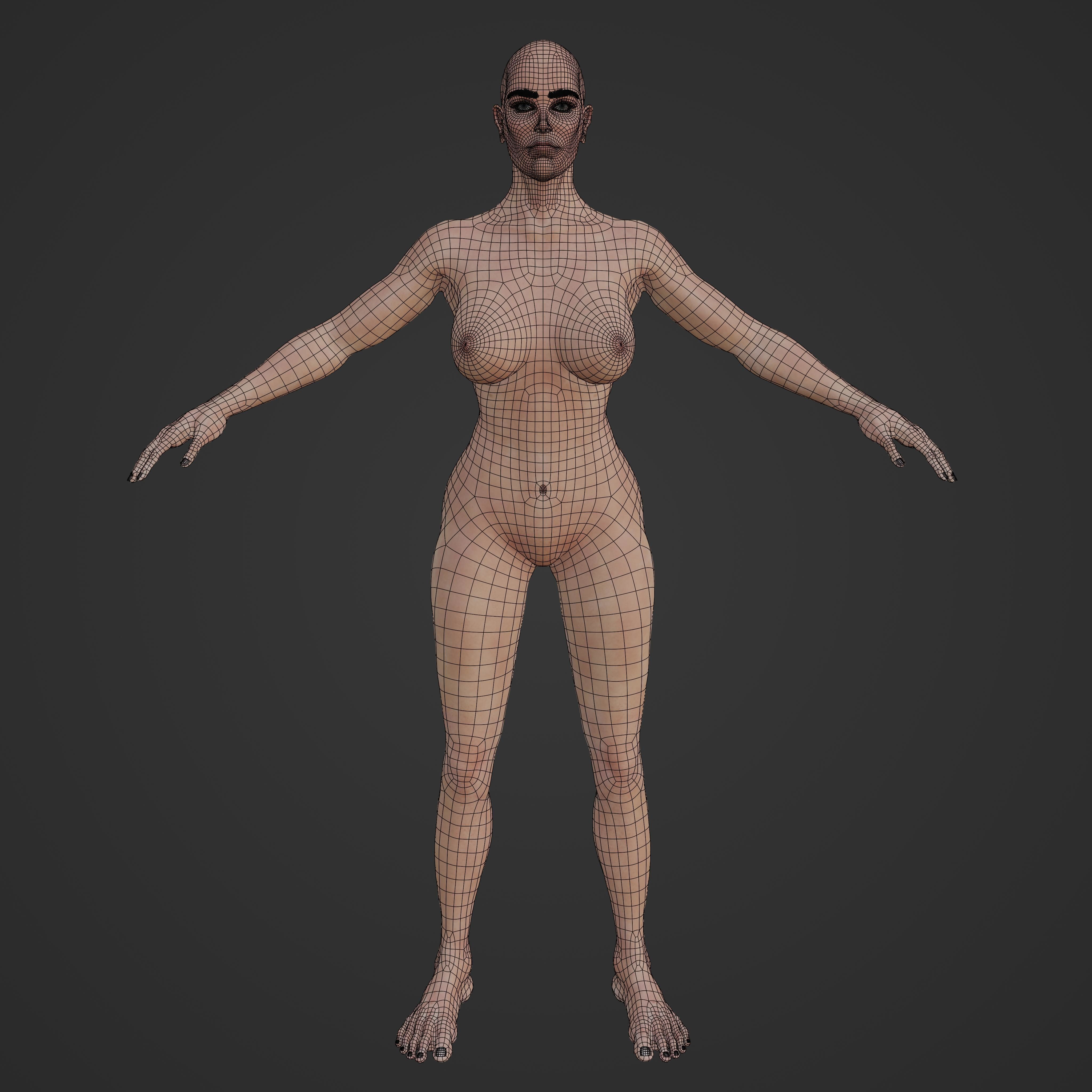 Unsually attractive female base model with 4K Texture Low-poly 3D model_23