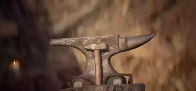 Rustic Anvil Hammer and Stump 3D Models - 8K PBR Nanite Ready