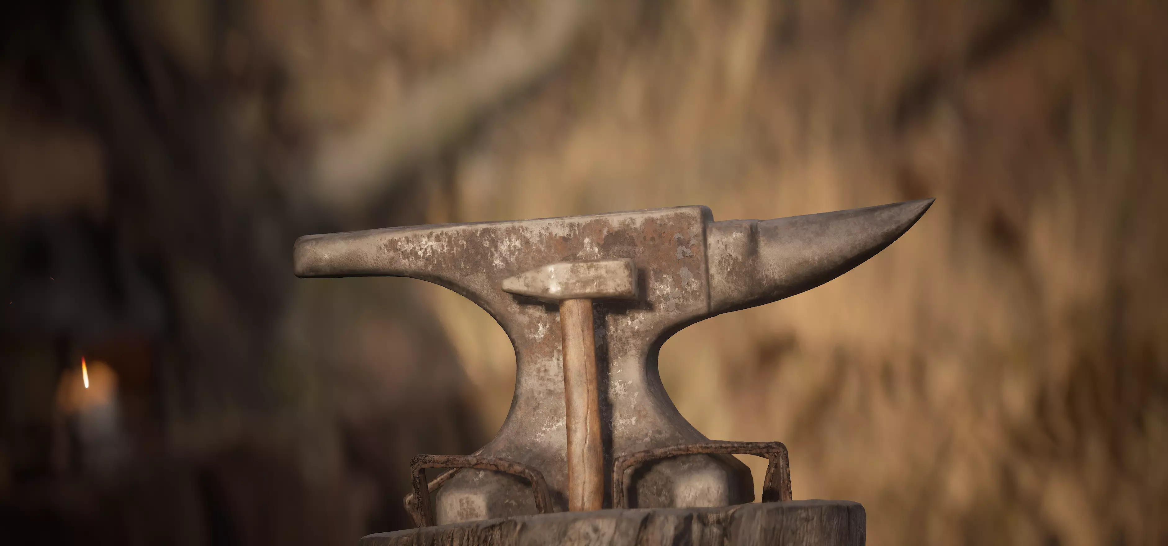 Rustic Anvil Hammer and Stump 3D Models - 8K PBR Nanite Ready Low-poly 3D model_0