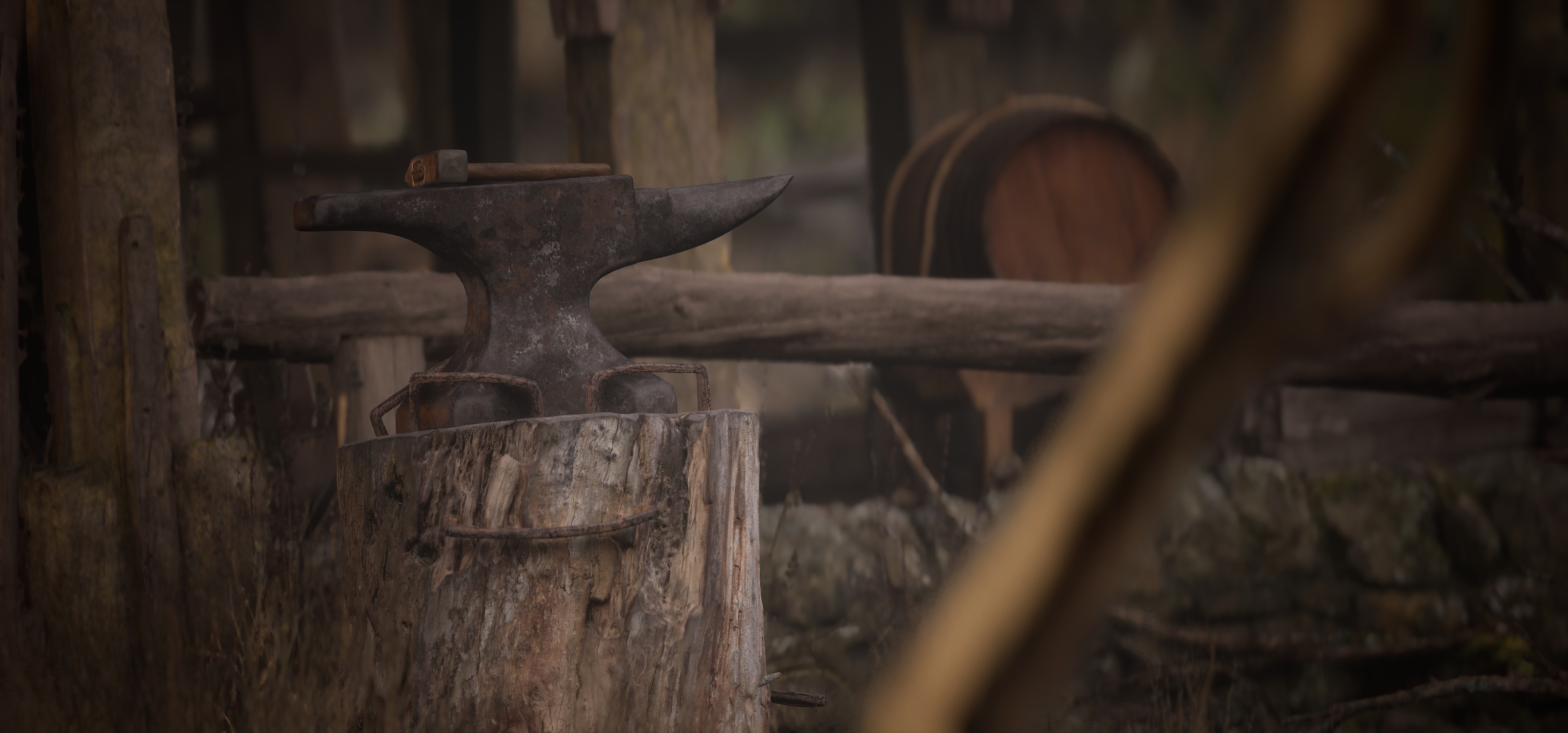 Rustic Anvil Hammer and Stump 3D Models - 8K PBR Nanite Ready Low-poly 3D model_1