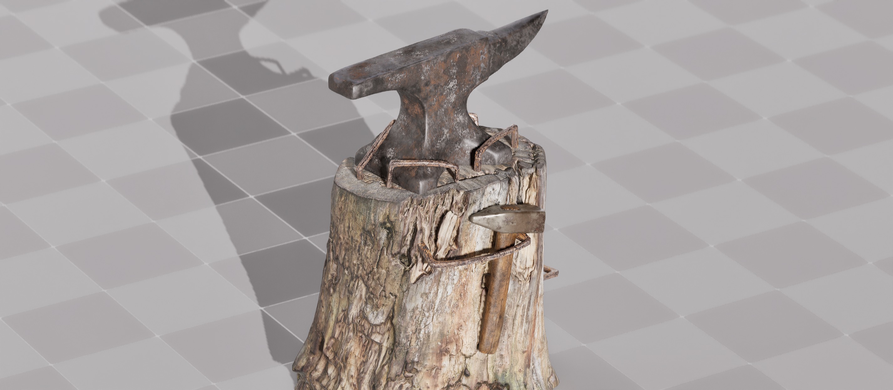Rustic Anvil Hammer and Stump 3D Models - 8K PBR Nanite Ready Low-poly 3D model_7