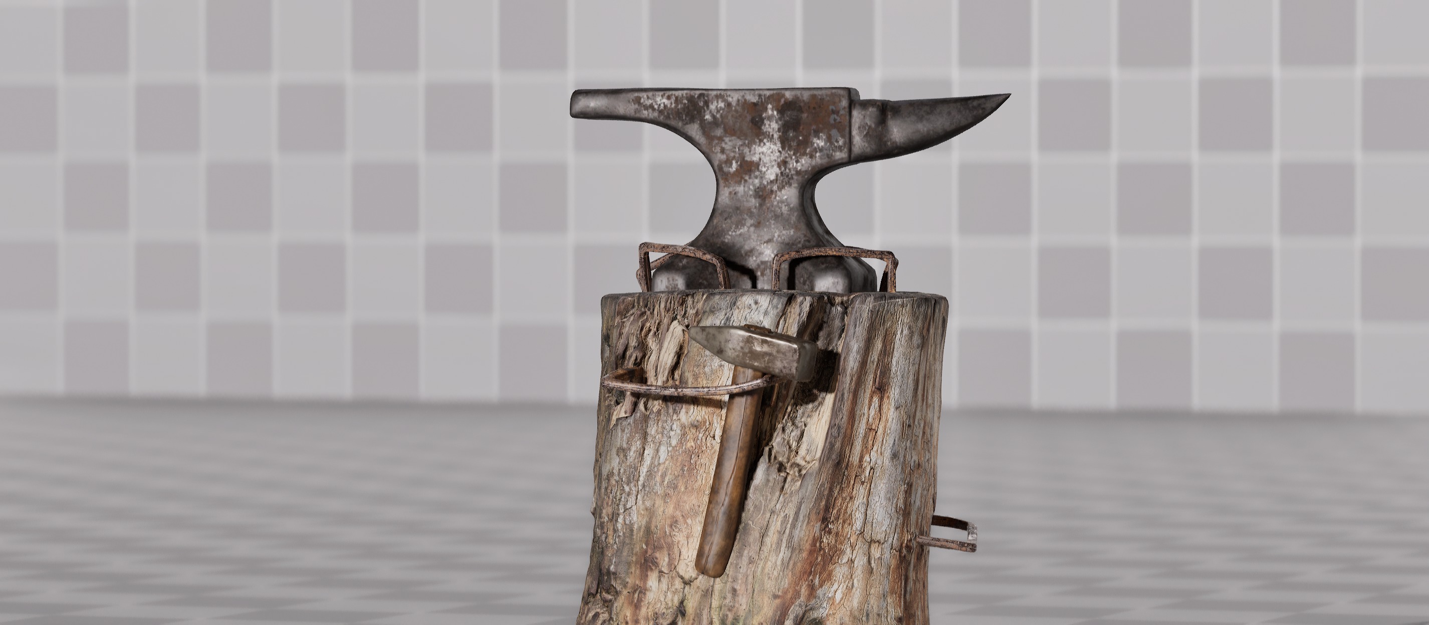 Rustic Anvil Hammer and Stump 3D Models - 8K PBR Nanite Ready Low-poly 3D model_9